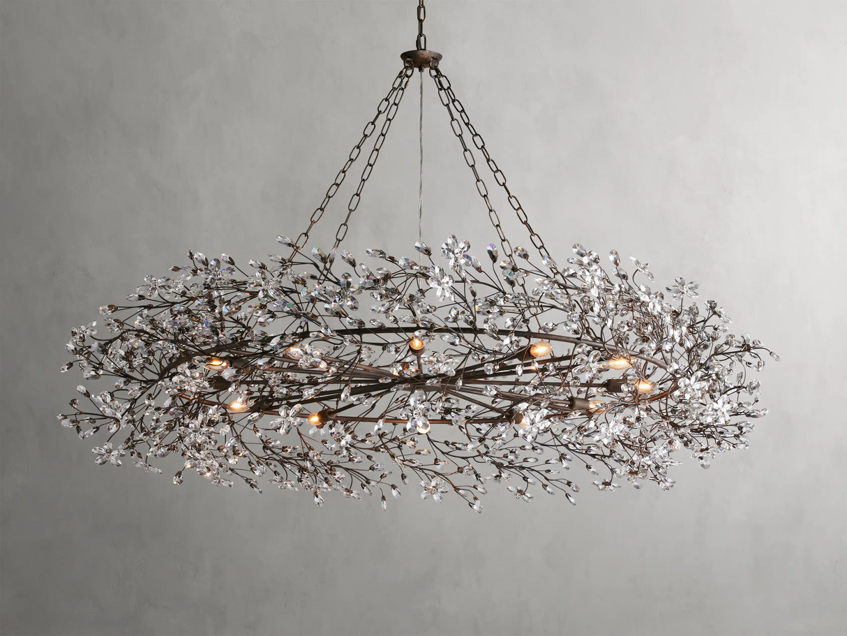 Large Crystal Floral Chandelier Iron Gold Leaf Ceiling Light