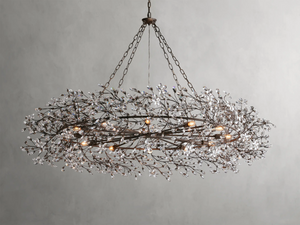 Large Crystal Floral Chandelier Iron Gold Leaf Ceiling Light