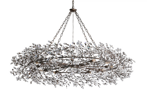 Large Crystal Floral Chandelier Iron Gold Leaf Ceiling Light