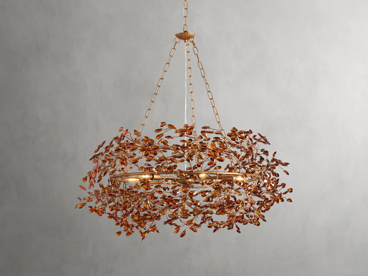Large Crystal Floral Chandelier Iron Gold Leaf Ceiling Light