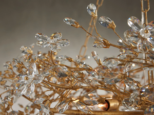 Large Crystal Floral Chandelier Iron Gold Leaf Ceiling Light