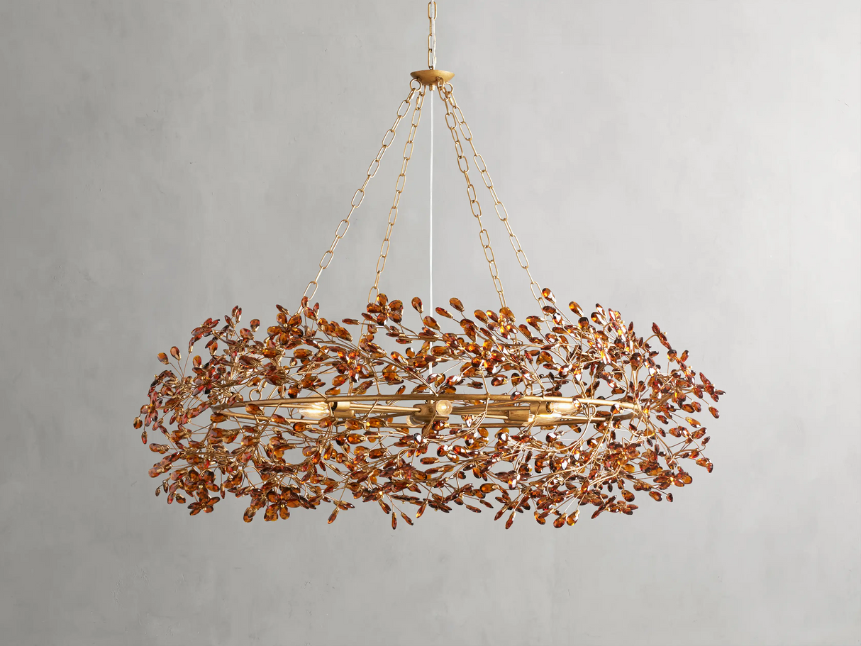 Large Crystal Floral Chandelier Iron Gold Leaf Ceiling Light