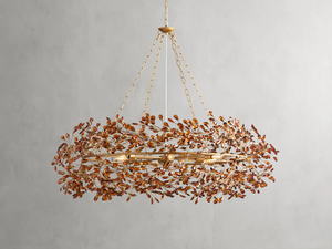 Large Crystal Floral Chandelier Iron Gold Leaf Ceiling Light