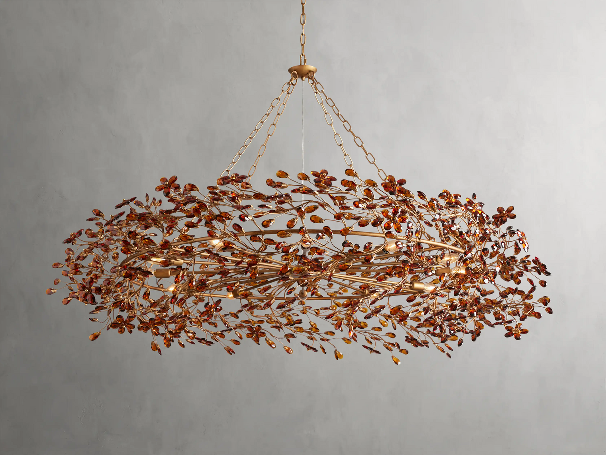 Large Crystal Floral Chandelier Iron Gold Leaf Ceiling Light