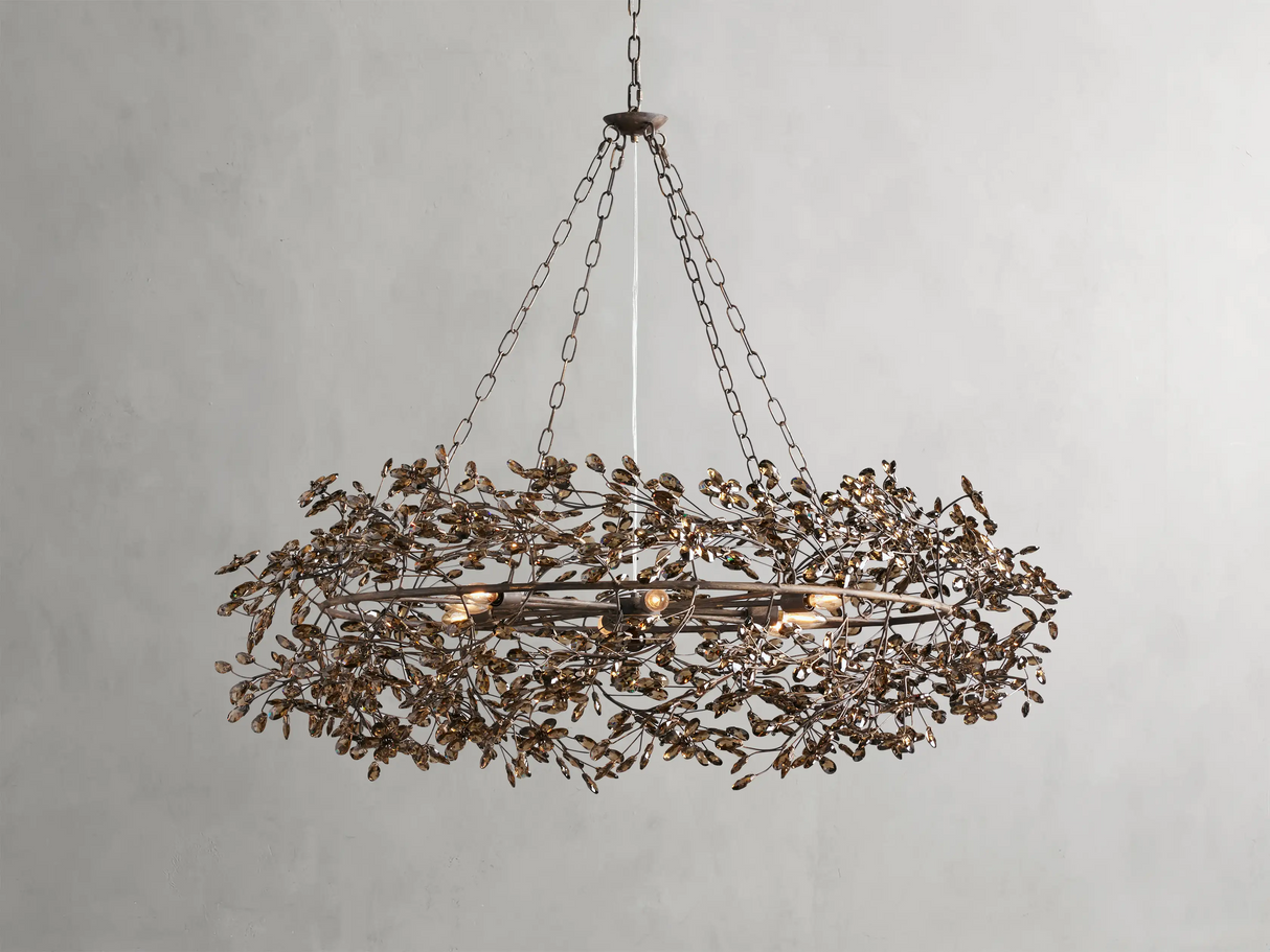 Large Crystal Floral Chandelier Iron Gold Leaf Ceiling Light