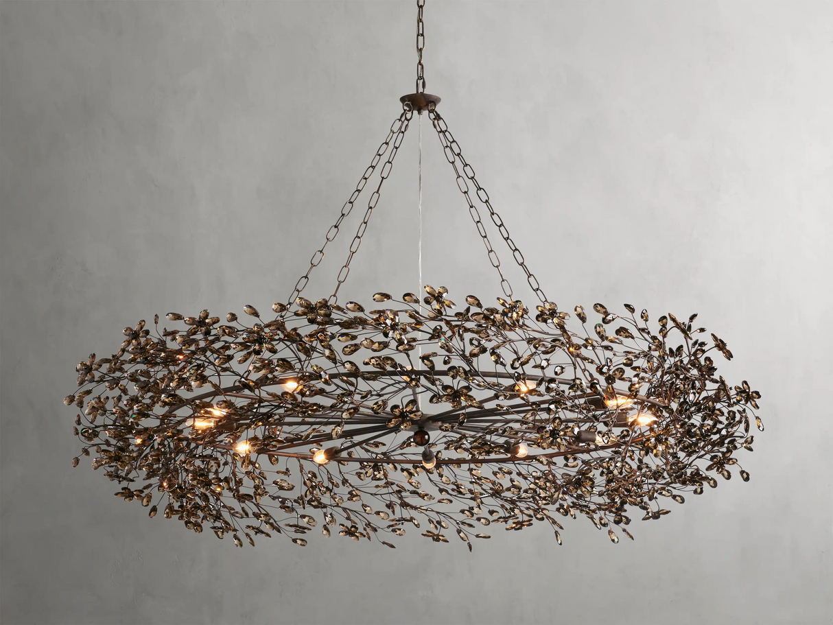 Large Crystal Floral Chandelier Iron Gold Leaf Ceiling Light