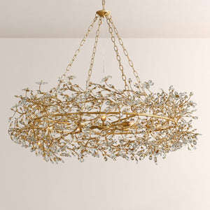 Large Crystal Floral Chandelier Iron Gold Leaf Ceiling Light