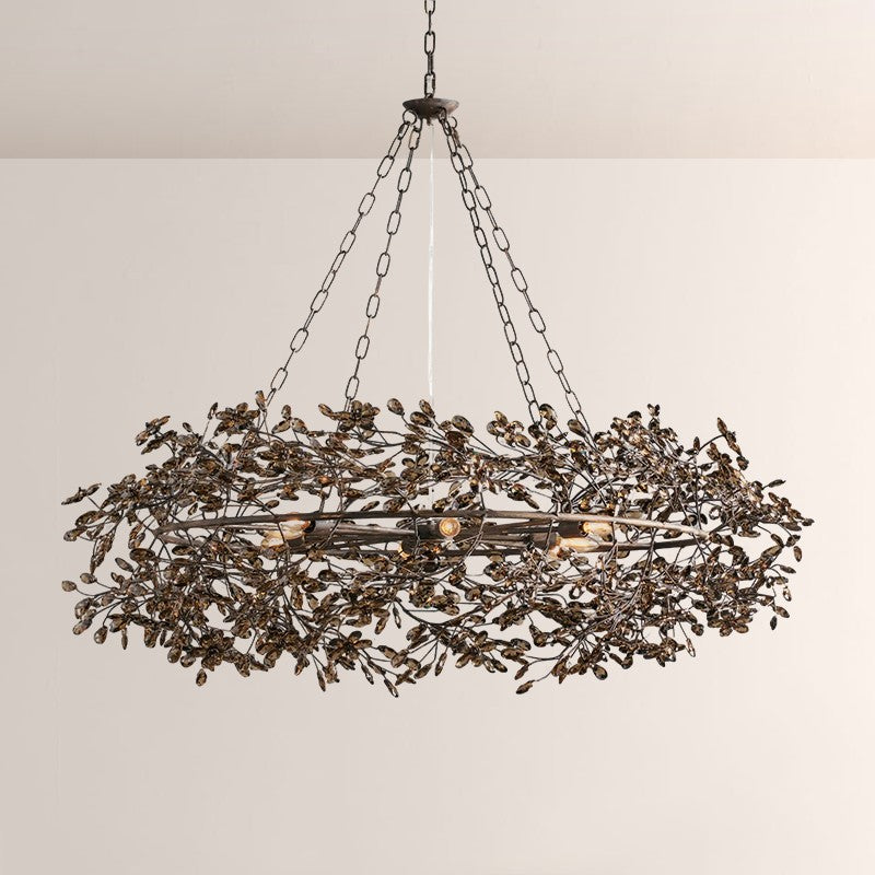 Large Crystal Floral Chandelier Iron Gold Leaf Ceiling Light