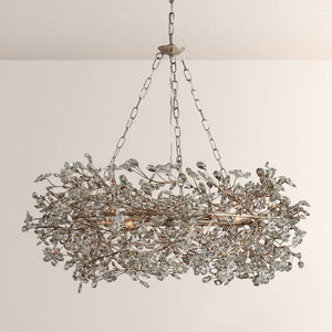 Large Crystal Floral Chandelier Iron Gold Leaf Ceiling Light