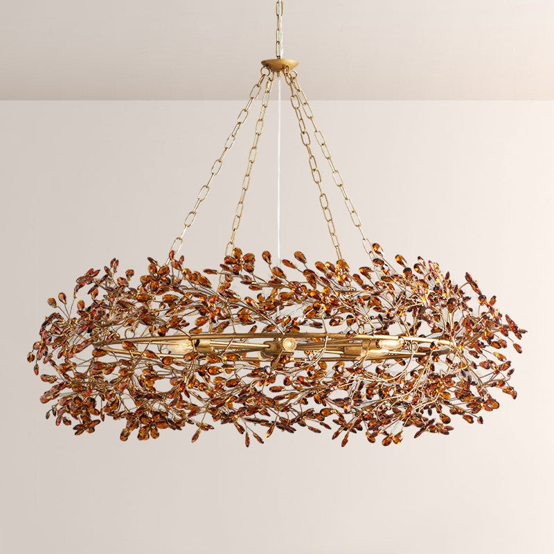 Large Crystal Floral Chandelier Iron Gold Leaf Ceiling Light