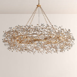 Large Crystal Floral Chandelier Iron Gold Leaf Ceiling Light