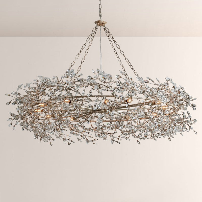 Large Crystal Floral Chandelier Iron Gold Leaf Ceiling Light