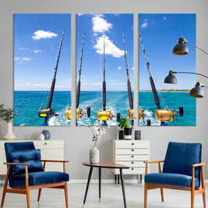 Fishing Roads on Boat Canvas Wall Art Print Ocean Seascape