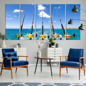 Fishing Roads on Boat Canvas Wall Art Print Ocean Seascape