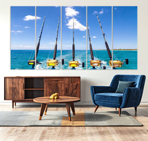 Fishing Roads on Boat Canvas Wall Art Print Ocean Seascape