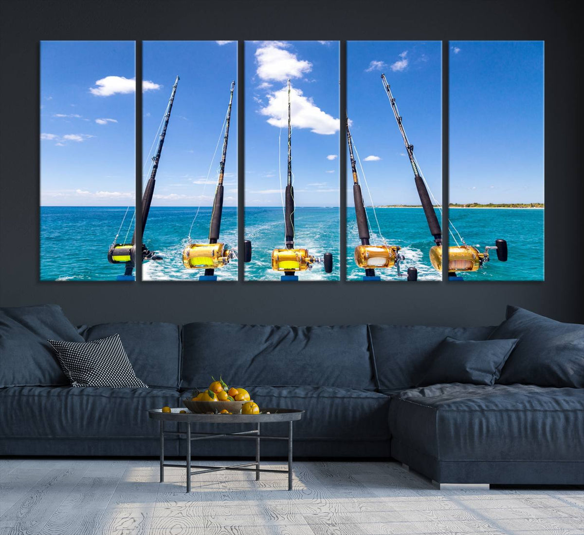 Fishing Roads on Boat Canvas Wall Art Print Ocean Seascape