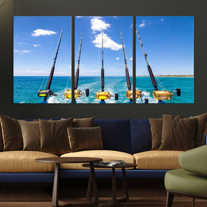 Fishing Roads on Boat Canvas Wall Art Print Ocean Seascape