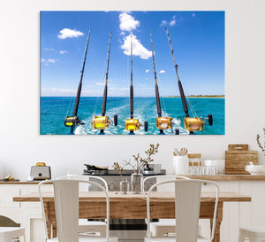 Fishing Roads on Boat Canvas Wall Art Print Ocean Seascape