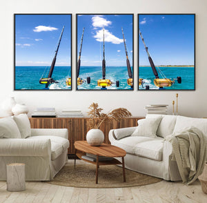 Fishing Roads on Boat Canvas Wall Art Print Ocean Seascape