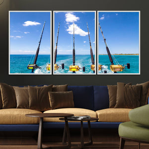 Fishing Roads on Boat Canvas Wall Art Print Ocean Seascape