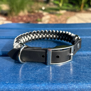 Fishtail Hand Braided Dog Collar in Black & Smoke