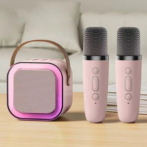 Bluetooth Karaoke Machine for Kids & Family with Wireless Mics LED Lights