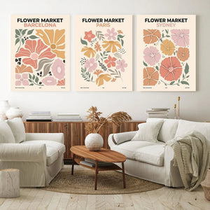 Flower Market Wall Art Set | 3-Panel Barcelona, Paris,