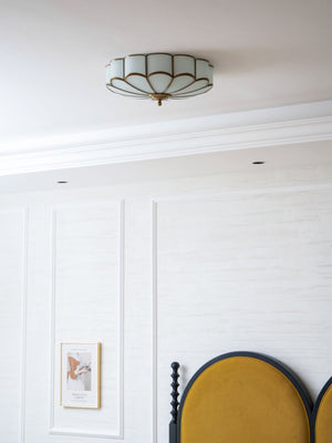 Flower Shape Frosted Glass Ceiling Light with Brass Frame for Soft Ambient Glow