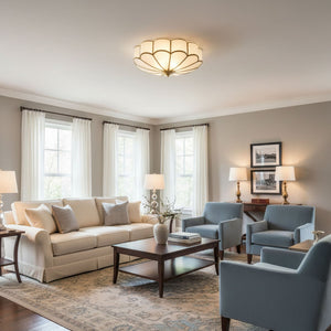 Flower Shape Frosted Glass Ceiling Light with Brass Frame for Soft Ambient Glow