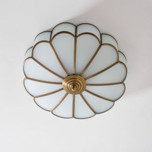 Flower Shape Frosted Glass Ceiling Light with Brass Frame for Soft Ambient Glow