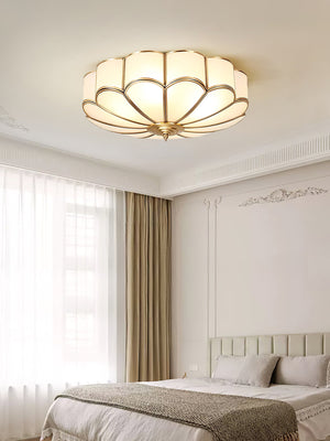 Flower Shape Frosted Glass Ceiling Light with Brass Frame for Soft Ambient Glow