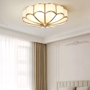 Flower Shape Frosted Glass Ceiling Light with Brass Frame for Soft Ambient Glow