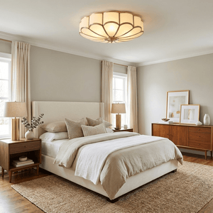 Flower Shape Frosted Glass Ceiling Light with Brass Frame for Soft Ambient Glow