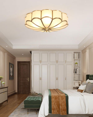 Flower Shape Frosted Glass Ceiling Light with Brass Frame for Soft Ambient Glow