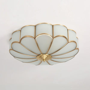Flower Shape Frosted Glass Ceiling Light with Brass Frame for Soft Ambient Glow