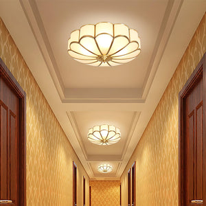 Flower Shape Frosted Glass Ceiling Light with Brass Frame for Soft Ambient Glow