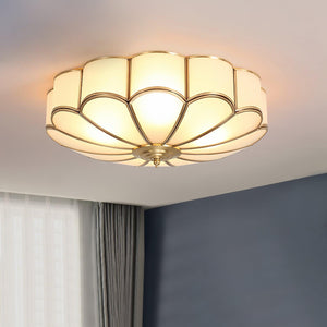 Flower Shape Frosted Glass Ceiling Light with Brass Frame for Soft Ambient Glow