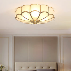 Flower Shape Frosted Glass Ceiling Light with Brass Frame for Soft Ambient Glow