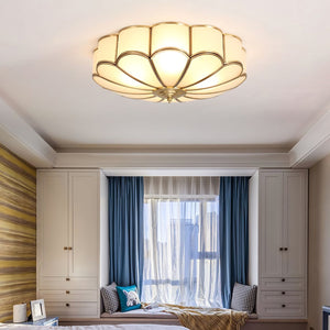 Flower Shape Frosted Glass Ceiling Light with Brass Frame for Soft Ambient Glow