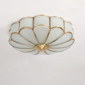 Flower Shape Frosted Glass Ceiling Light with Brass Frame for Soft Ambient Glow