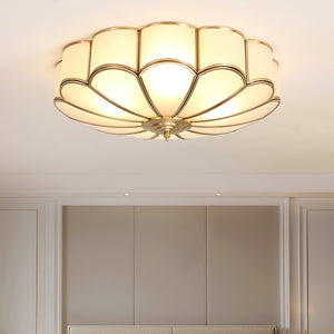 Flower Shape Frosted Glass Ceiling Light with Brass Frame for Soft Ambient Glow