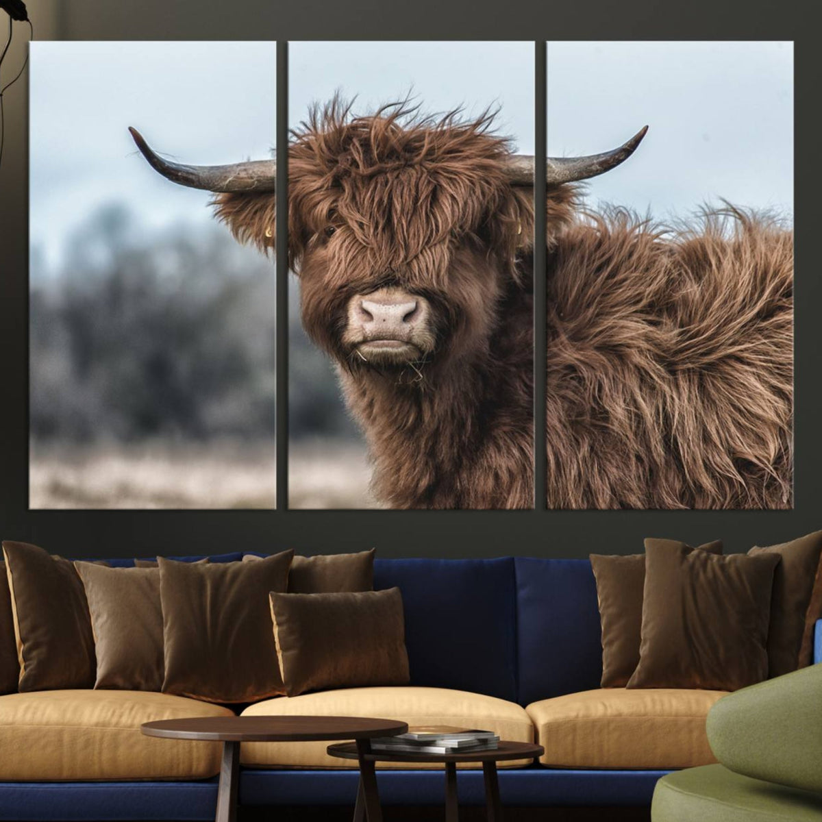 Fluffy Highland Cow Photograph Wall Art Canvas, Black And