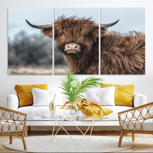 Fluffy Highland Cow Photograph Wall Art Canvas, Black And