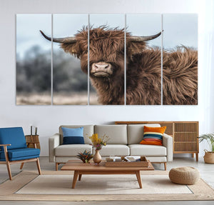 Fluffy Highland Cow Photograph Wall Art Canvas, Black And