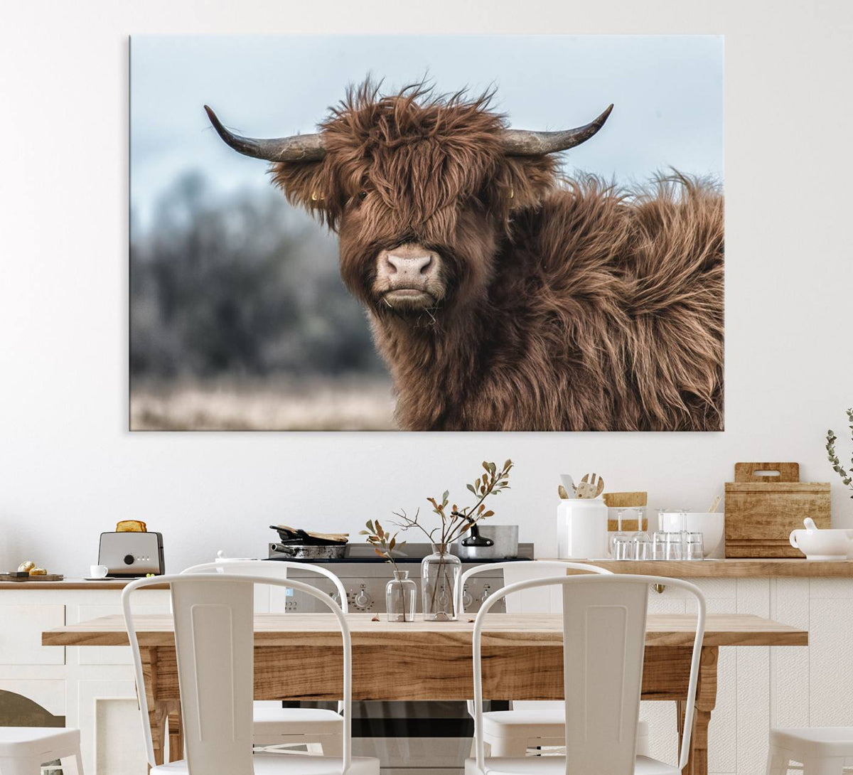 Fluffy Highland Cow Photograph Wall Art Canvas, Black And