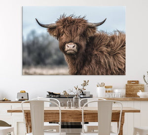 Fluffy Highland Cow Photograph Wall Art Canvas, Black And