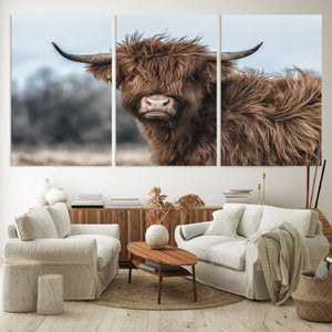 Fluffy Highland Cow Photograph Wall Art Canvas, Black And