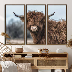 Fluffy Highland Cow Photograph Wall Art Canvas, Black And