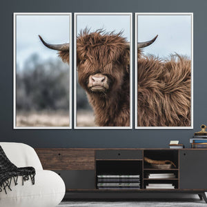 Fluffy Highland Cow Photograph Wall Art Canvas, Black And