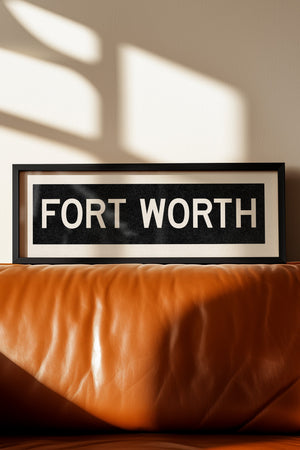 Framed Fort Worth Bus Scroll Sign